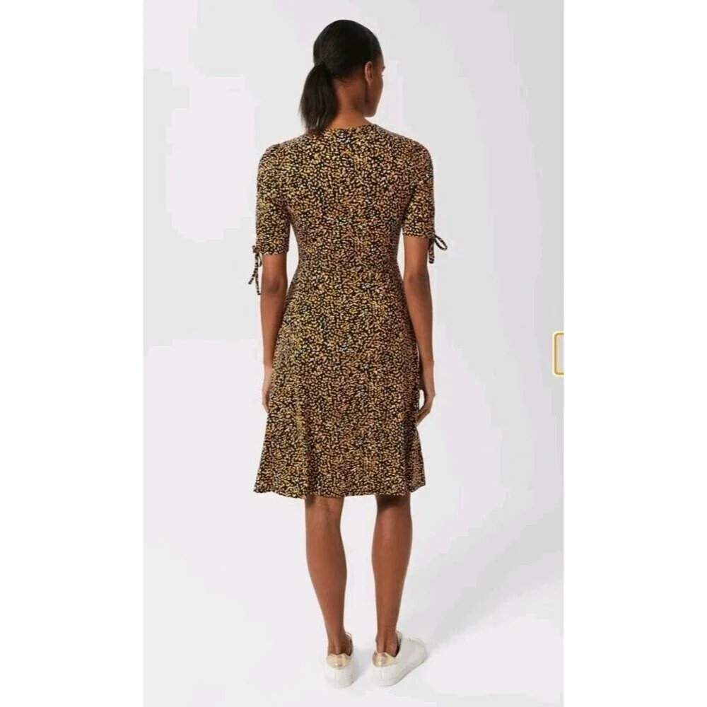 Hobbs Long Midi Samantha Dress Half Sleeve Full Pattern UK14 US M Orange Navy